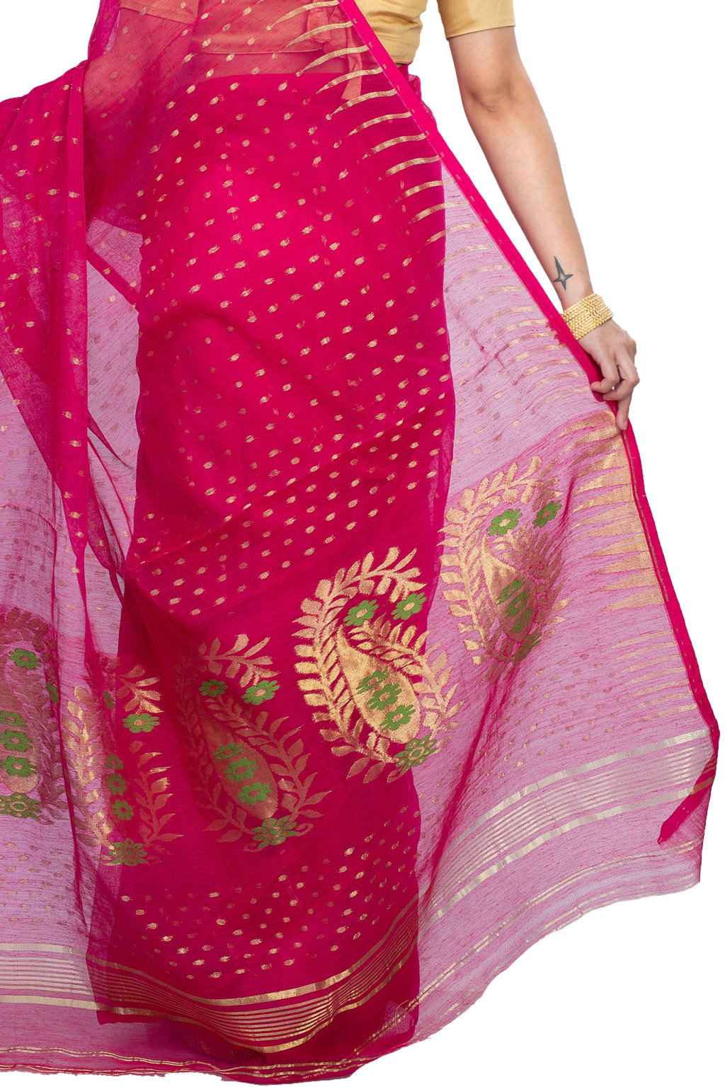 Purple Blended Cotton New HALF  JAMDINE Jamdani Saree (4109)